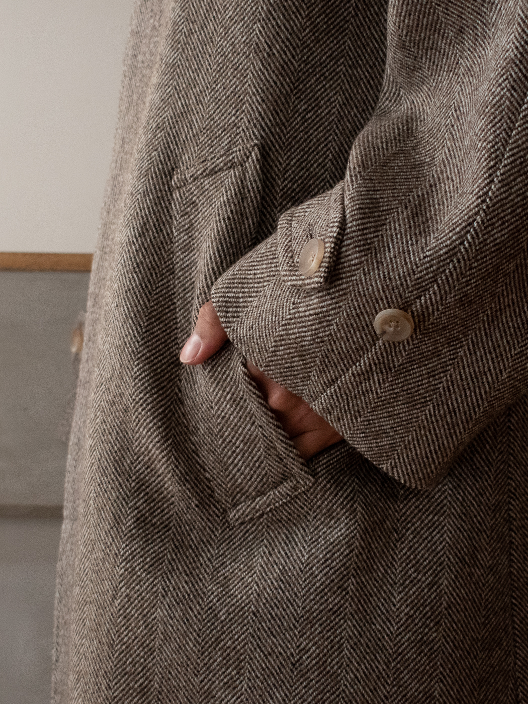 Arles Wool Tweed Balmacaan Coat (Men's) col.Khaki Mix | PEOPLE 