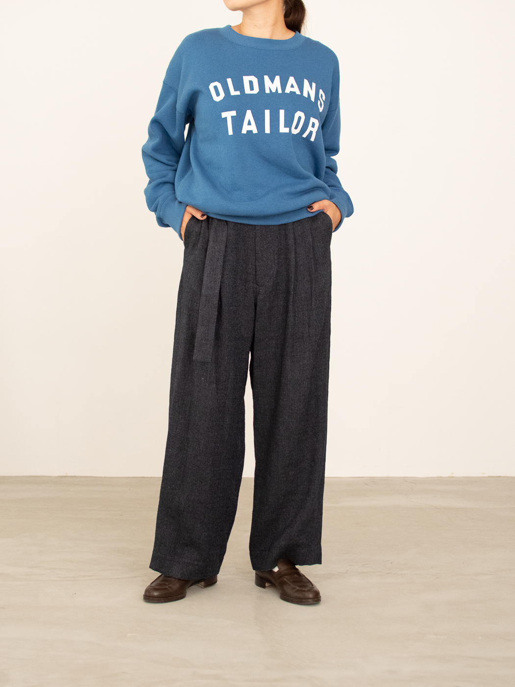 PEOPLE別注 WOOL LINEN BELTED WIDE PANTS col.Navy | PEOPLE | ピープル
