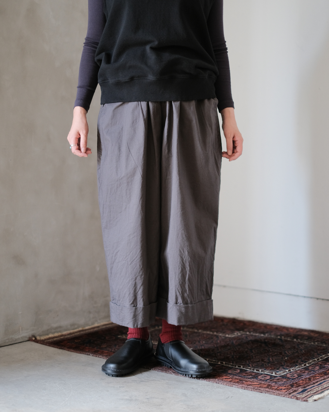 20/1ポプリン ワイドパンツ col.Charcoal Gray